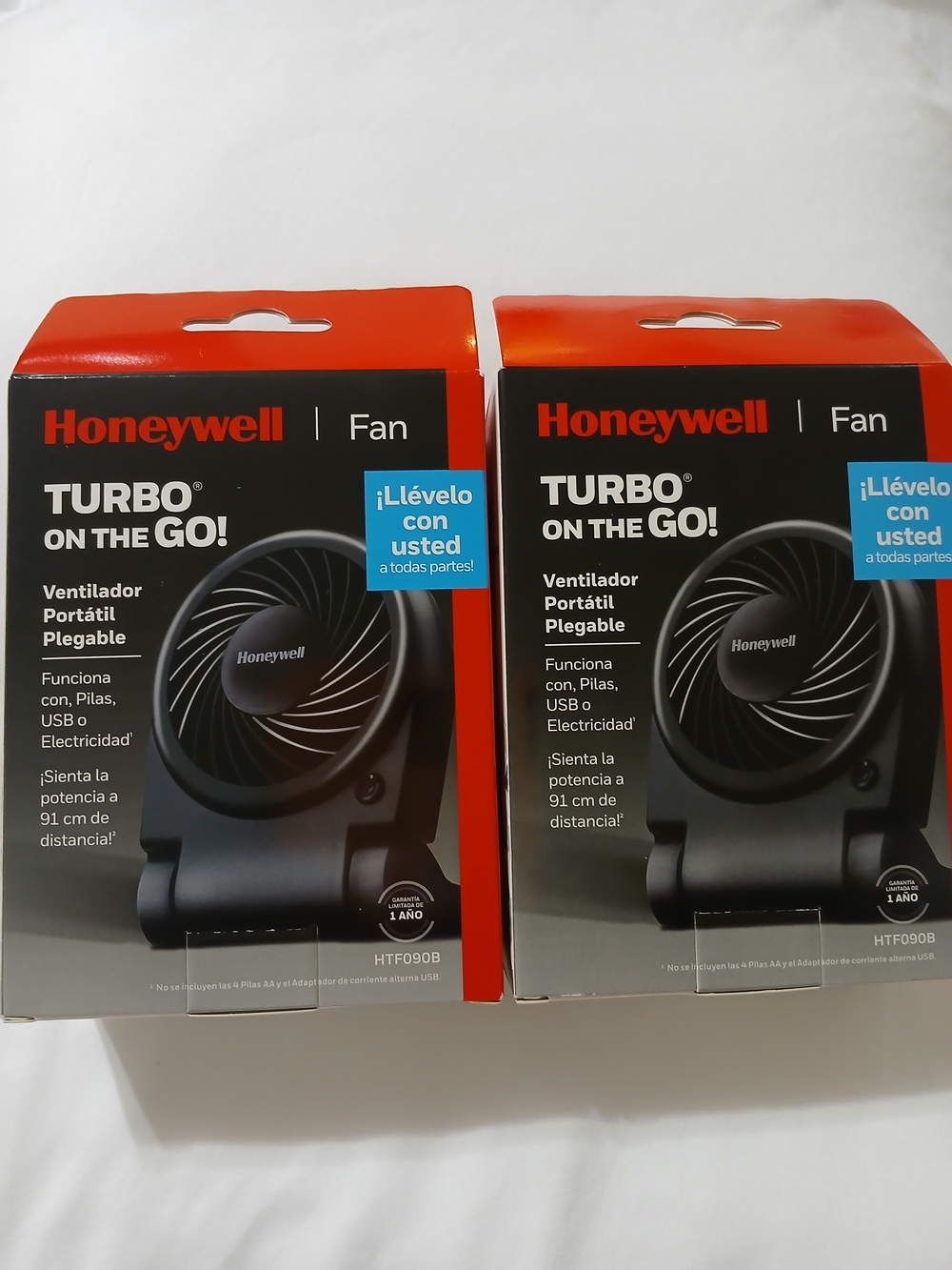 2- Pack Honeywell Turbo On The Go! Portable Foldable Fan HTF090B - Black - New